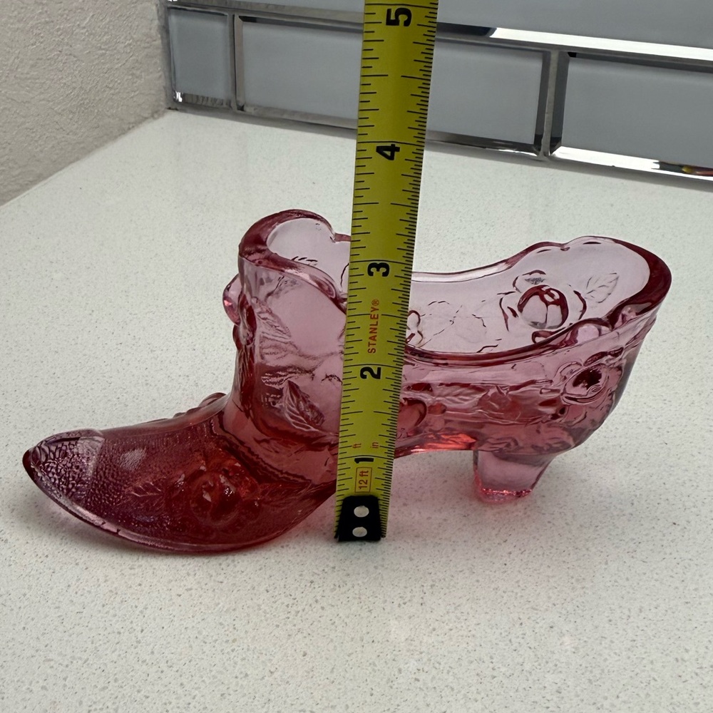 Vintage Fenton Pink Glass Slipper Cabbage Rose Shoe Boot MCM Mid-Century Modern - Picture 15 of 15